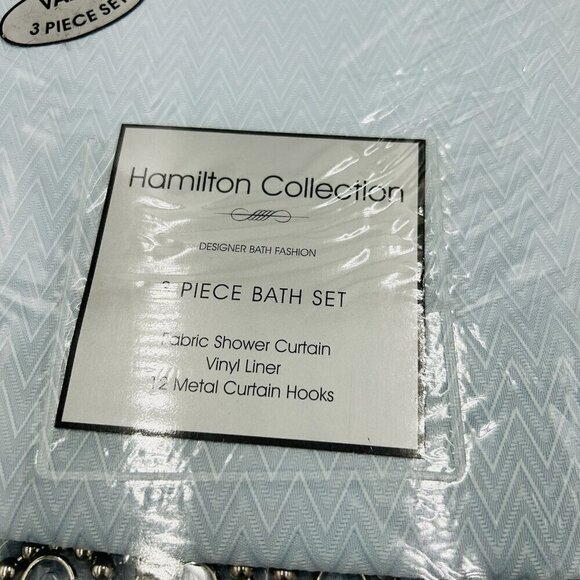 Hamilton Collection 3 Piece Bath Set Textured Shower Curtain, Liner & 12 Hooks - Picture 2 of 7